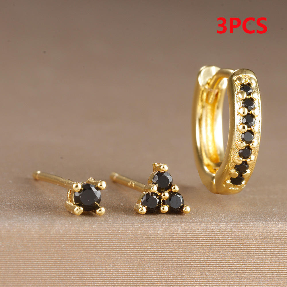 Circle Studded Earrings Mini Triangle Ear Bone Studs Set